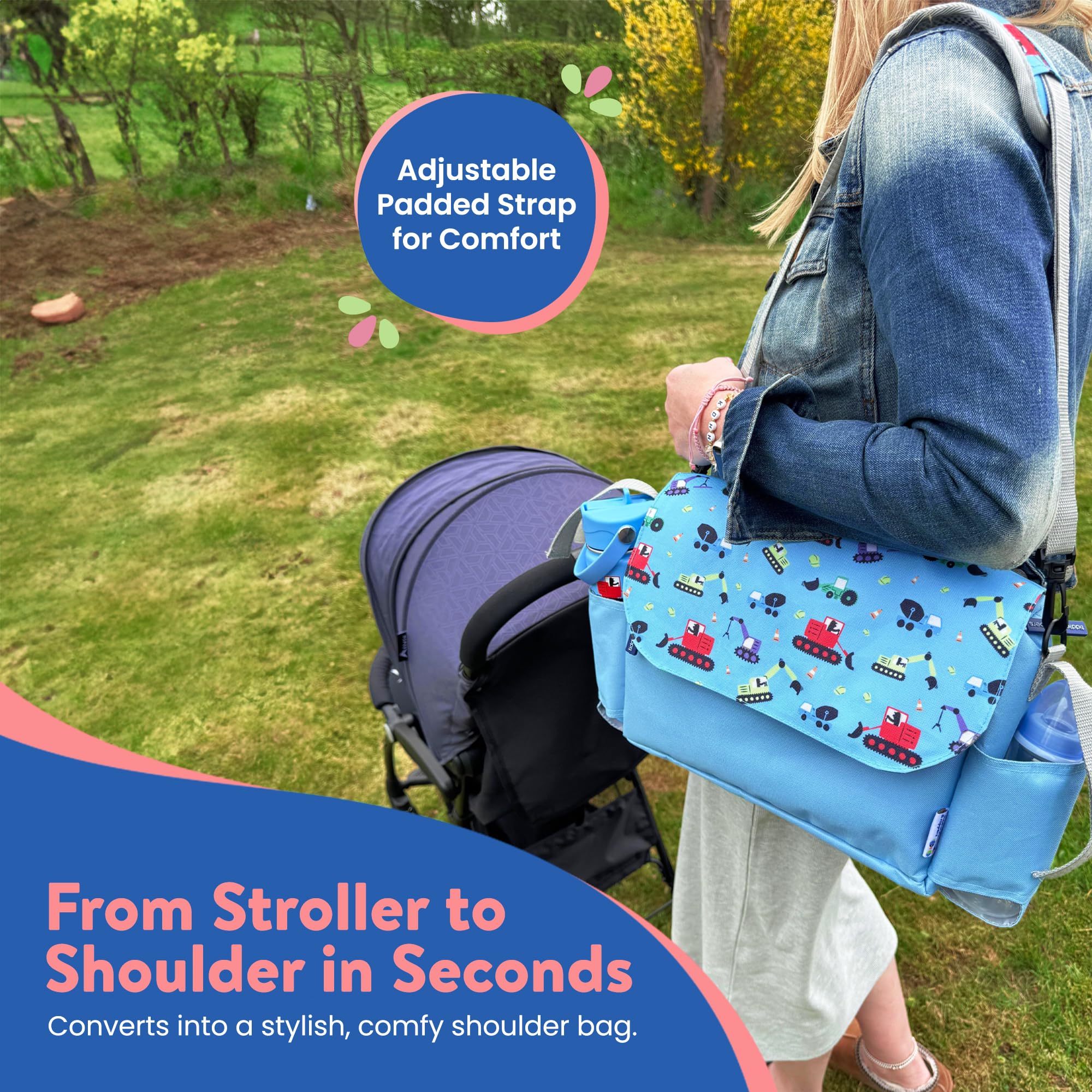 Tiddlers & Nippers Tiddler - Borsa organizer per passeggino, grande capacità, universale, con 2 portabicchieri