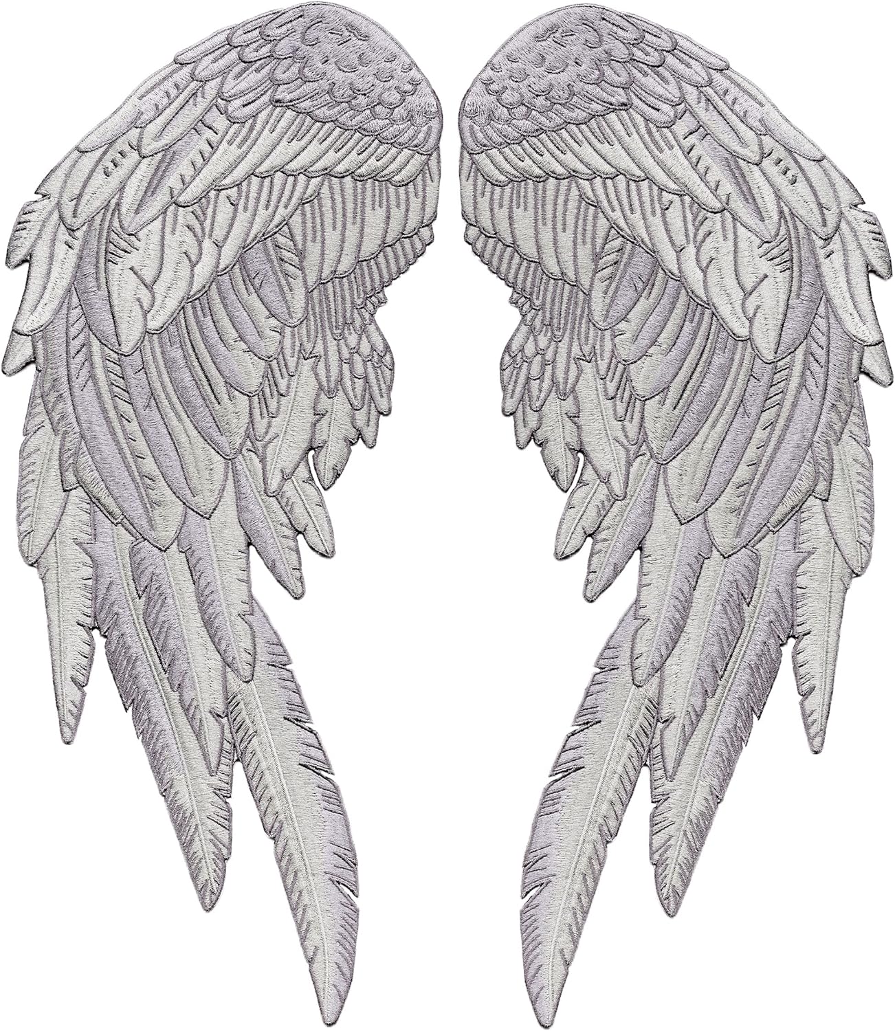 Silver Angel Wings 12” | Saints & Sinners Realistic Wings and Feathers Guardian Angels Patches | Back Patch for Men and Women Iron On Embroidered | Large 2pc. Set - by Nixon Thread Co.