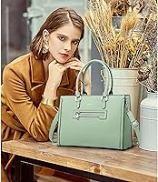 Vista 3 de TANTOMI Structured Satchel Purses for Women, Medium Vegan Leather Top Handle Handbag with Pockets, Classy Work Bag for Ladies