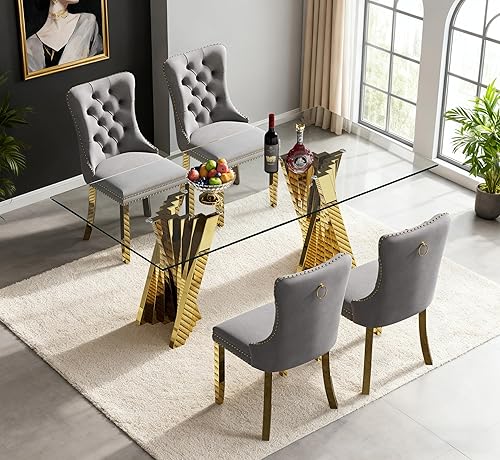 Miniatura 19 de Juego de 5 mesas de comedor de cristal plateado, mesa rectangular moderna de cocina y comedor de 70 pulgadas para 4, mesa de comedor de vidrio Mesa