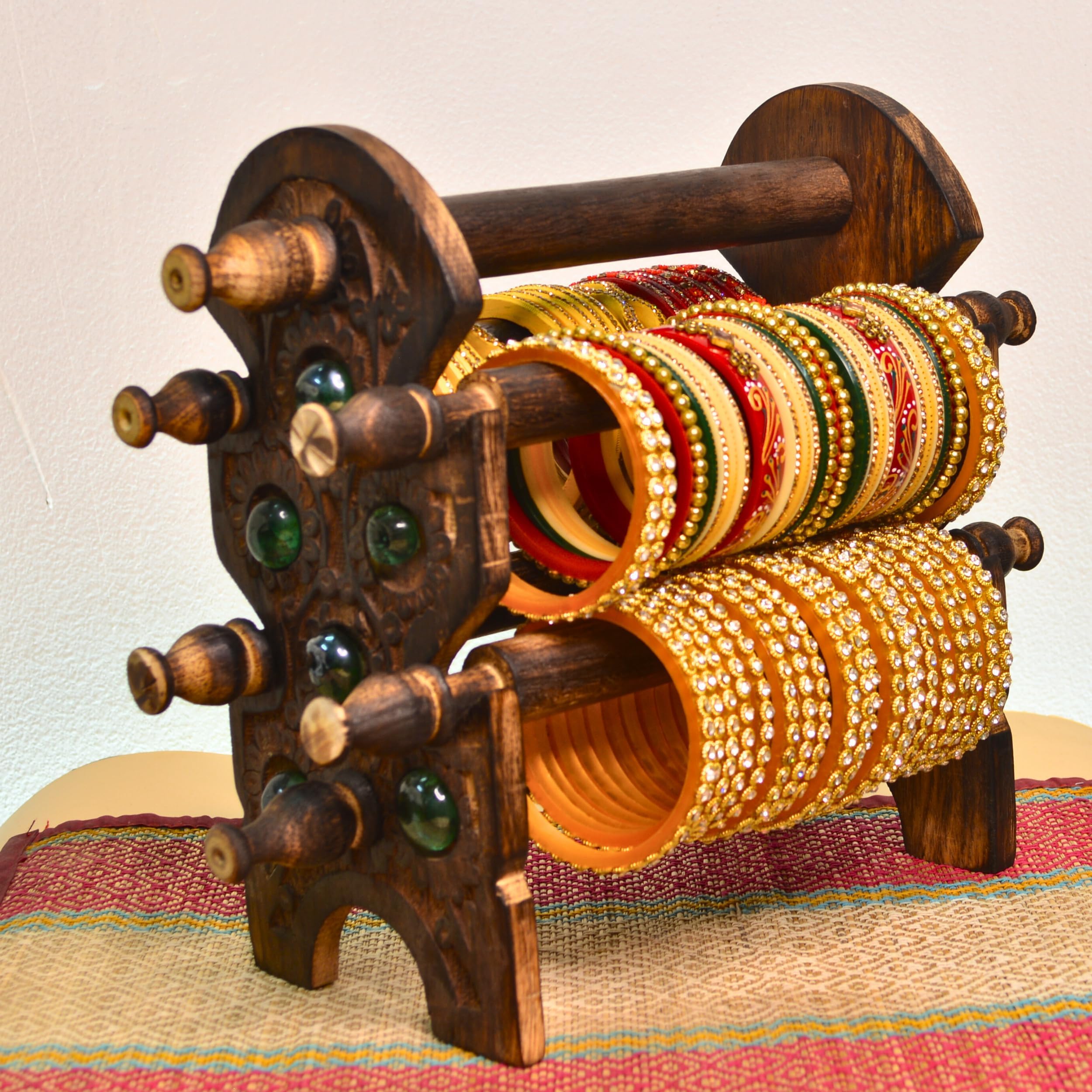 Stylish Wooden Bangle Stand for Women - 4 Rod Bangle Organizer - Brown