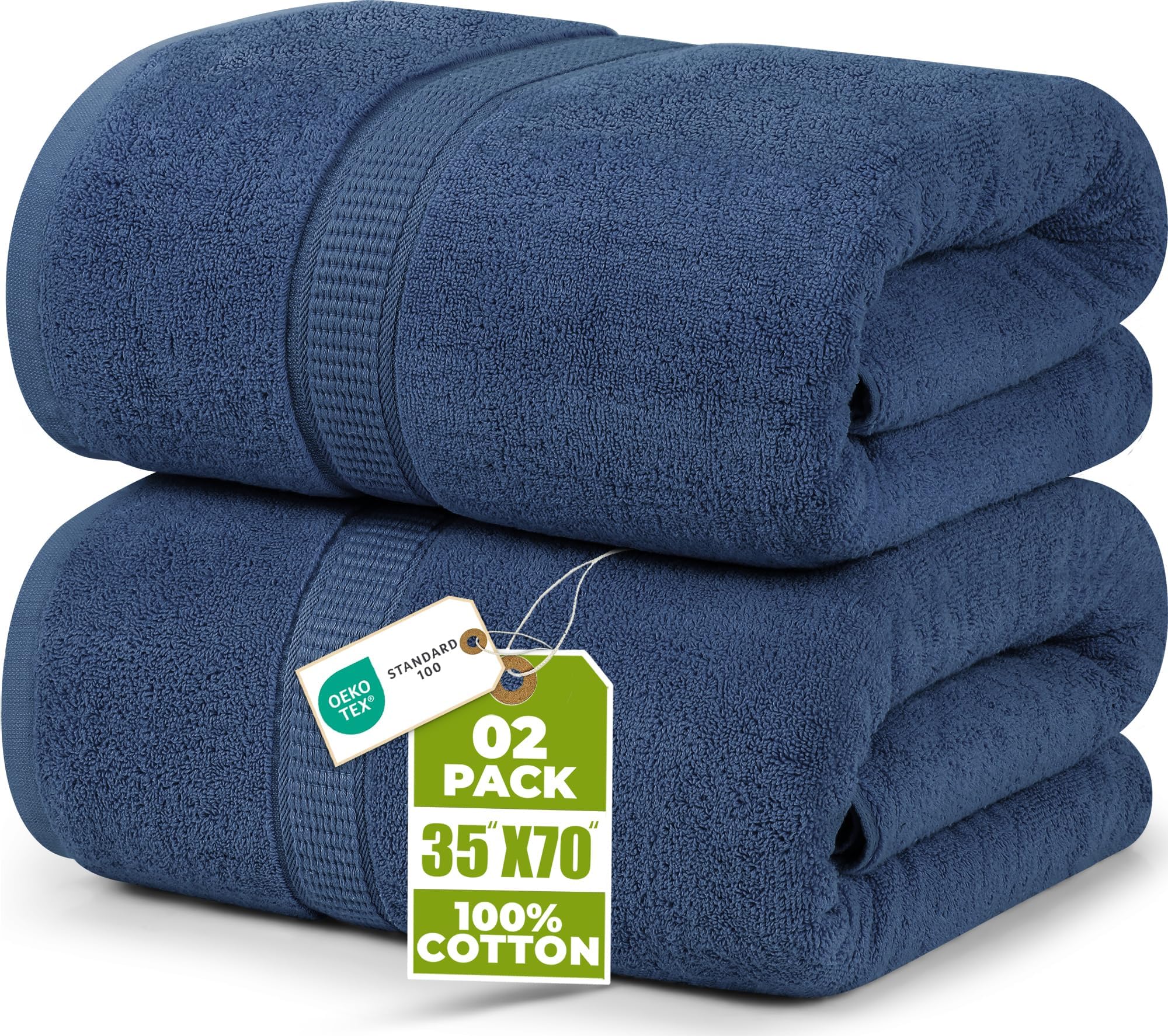 Utopia Towels Jumbo Bath Sheets, 2 Pack, 35x70 in, 600 GSM Cotton, Navy