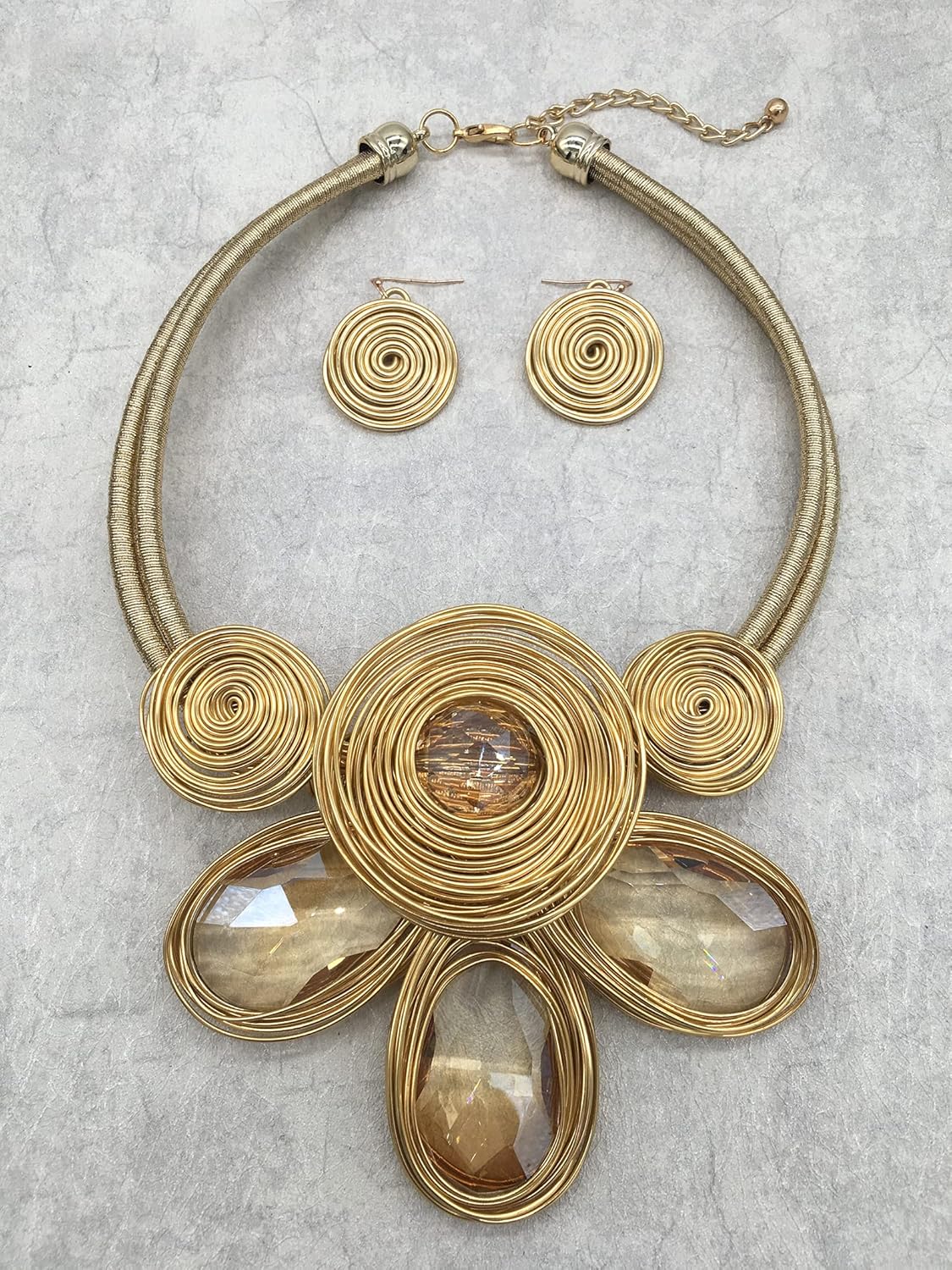 Chunky African Statement Necklace For Women Tribal Fashion Costume Jewelry Earring Sets Unique Colorful Big Rhinestone Crystal Pendent Collar Choker Bib Handmade - Image 8