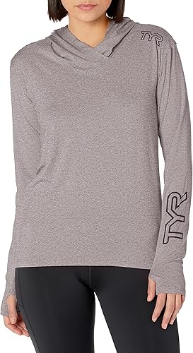 TYR Camiseta de manga larga con capucha para mujer, protección solar UPF 50+