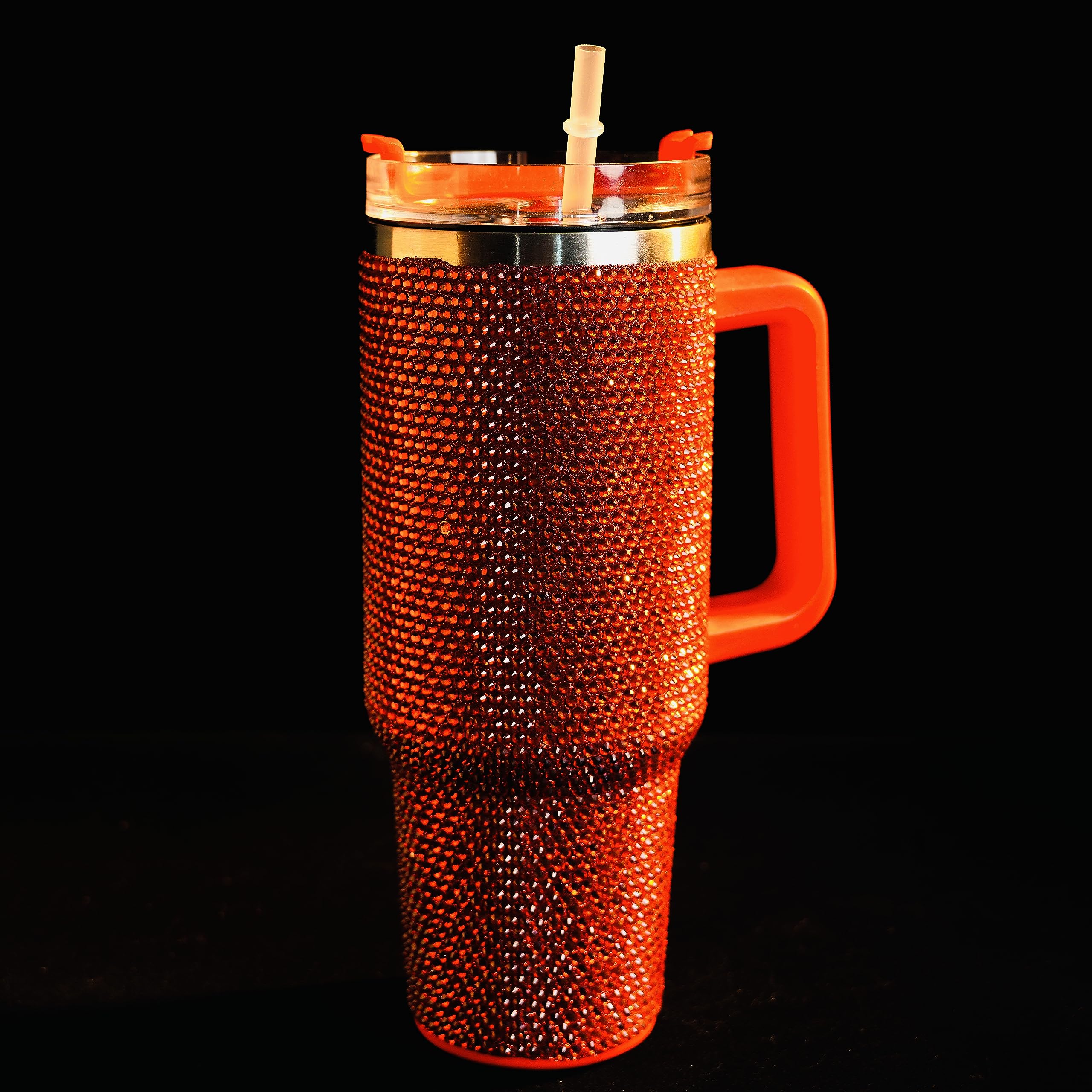 Trinkbecher mit Griff, Strasssteine, Trinkbecher mit Deckel und Strohhalm, isoliert, Edelstahl, doppelwandig, Reisebecher für Damen, 1,2 l, Rot