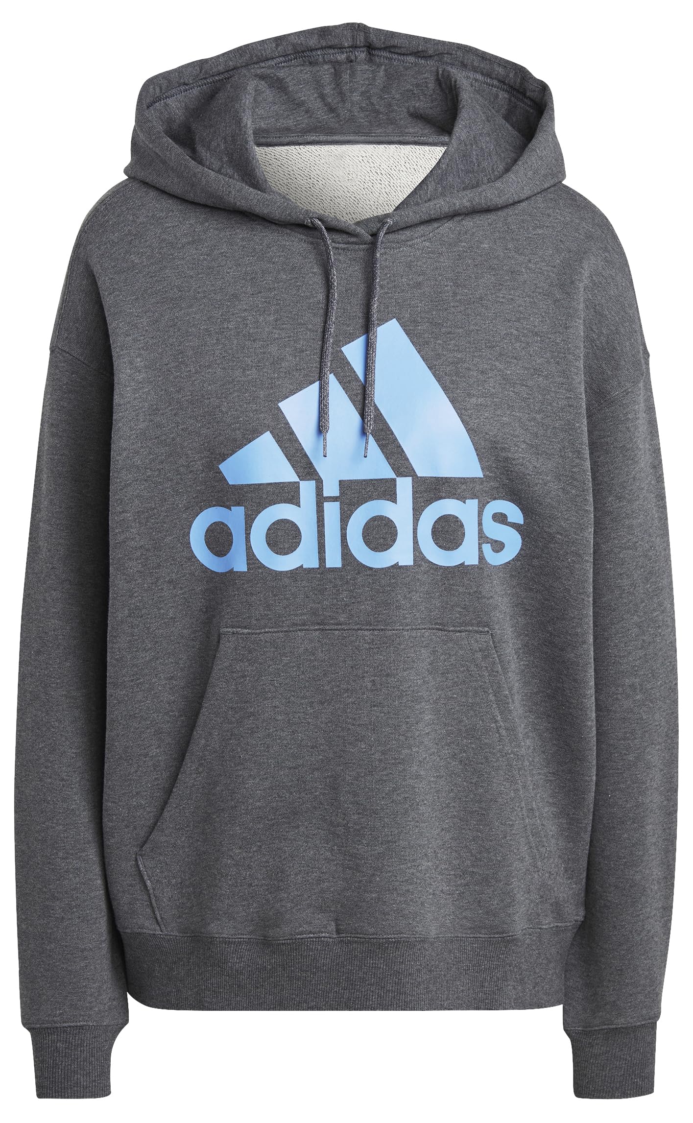 adidas Women's Essentials Big Logo Hooded Sweatshirt, Dark Grey Heather/Blue Fusion, XS