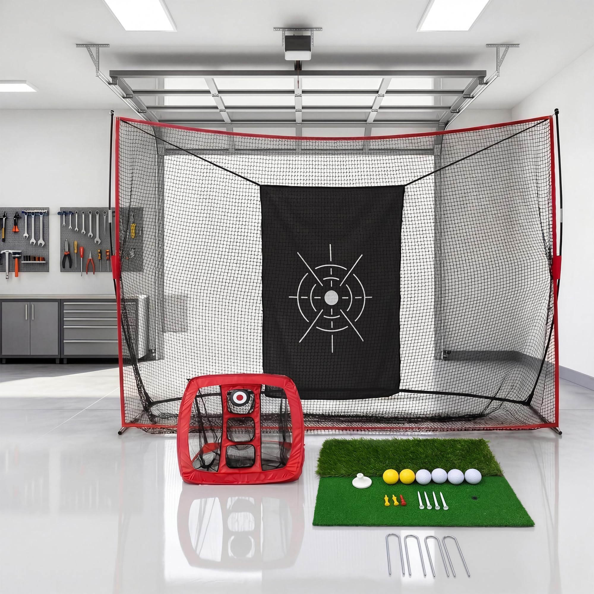 GarveeHome Golf-Übungsnetz 304 * 213 * 91cm, Golfnetz Mit Chipping Trainings Set, Doppelte Golfrasen-Matte, Eisengestell Und Polyesternetz, Golf-Zielnetz Für Indoor & Outdoor Training Im Garten