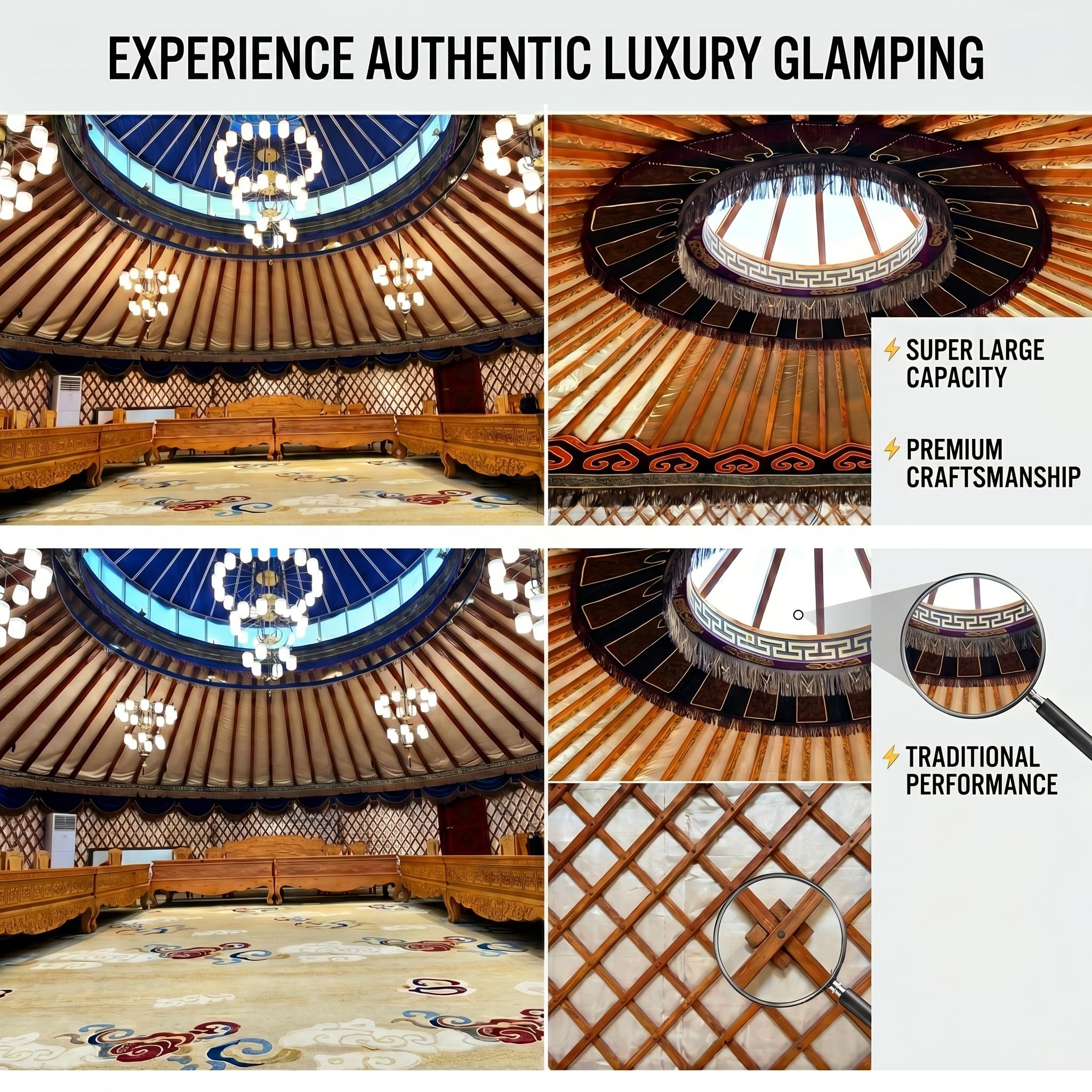 Traditional Mongolian Yurt Tent 19.7ft Diameter, Canvas Glamping Tent with Galvanized Steel Frame, All Season Breathable Large Bell Tent for Outdoor Camping, Resort Homestay & Backyard Event : Sports &