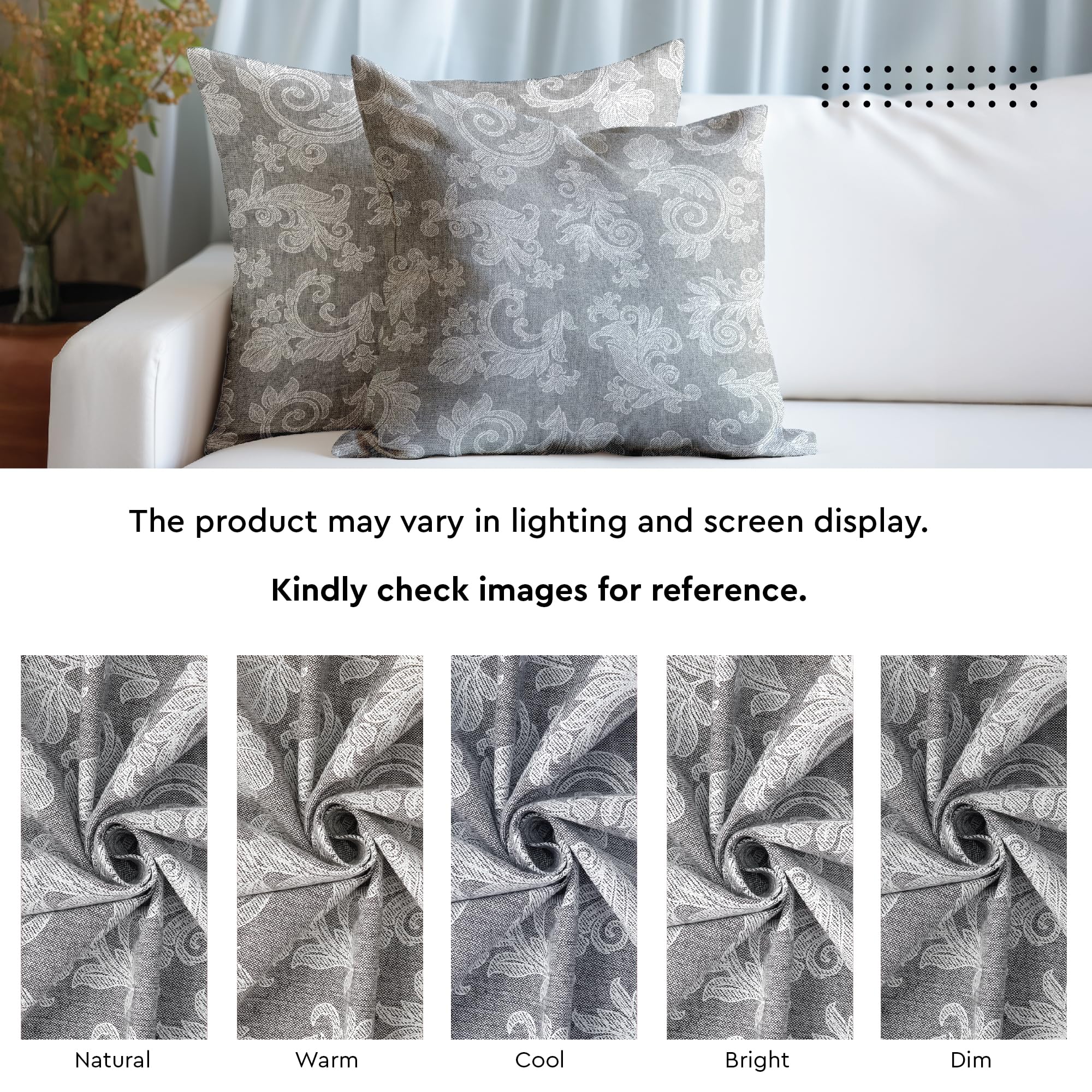 Encasa XO Chambray Cotton Floral Cushion Covers, Grey, 40 x 40 cm (Pack of 2) - Image 2