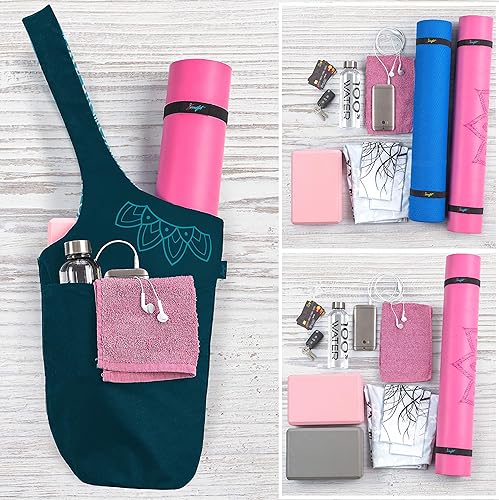 Miniatura 8 de Bolsa para esterilla de yoga, bolsa larga con bolsillos para tus accesorios de yoga, bolsa de yoga con correa elástica para esterilla de yoga,