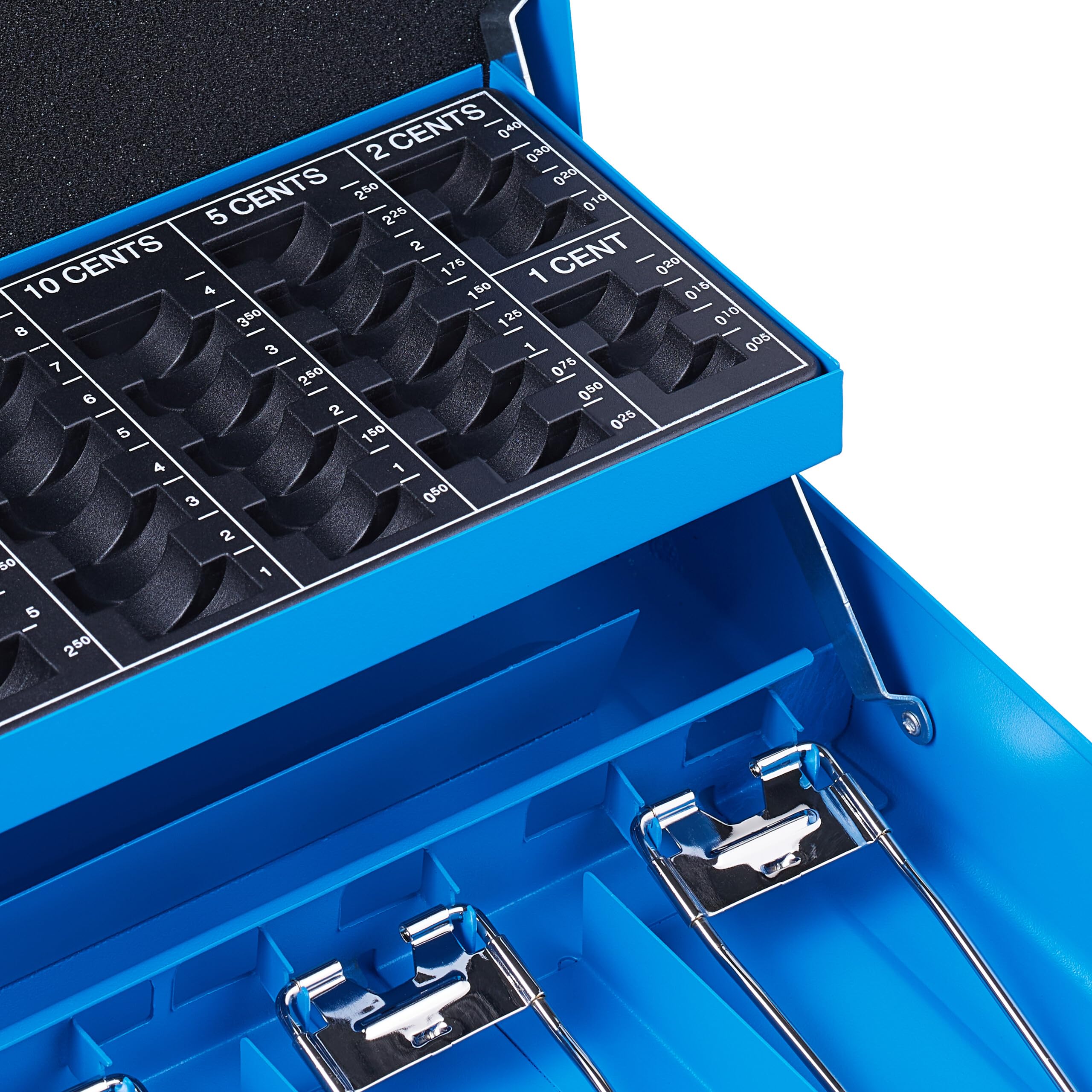 Relaxdays Cassetta con Combinazione Numerica a 3 Cifre, per Banconote, Scomparto per Monete, 8,5x30,5x25 cm, Blu, Ferro