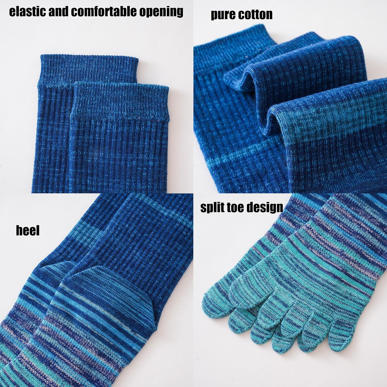 Pursuestar Cotton Five Finger Toe Socks Long Thickened Calf High Athletic Running Rainbow Striped Socks for Men Boys - Image 5