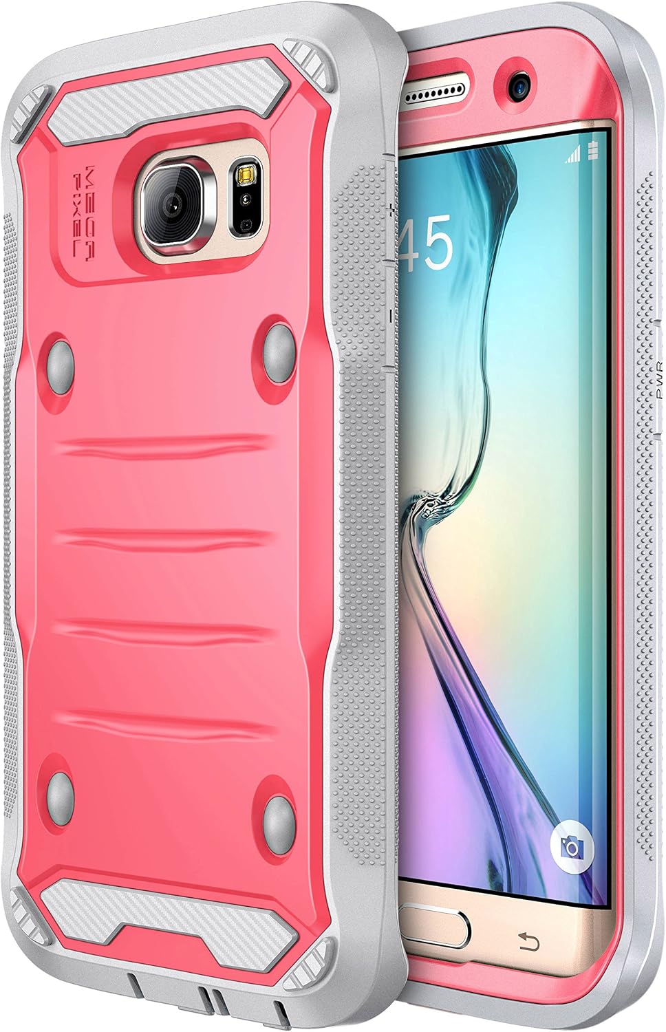 E LV Case for Galaxy S7 Edge Case Armor Protection Defender (Without Built-in Screen Protector) Case for Samsung Galaxy S7 Edge - [RED Melon/Grey]