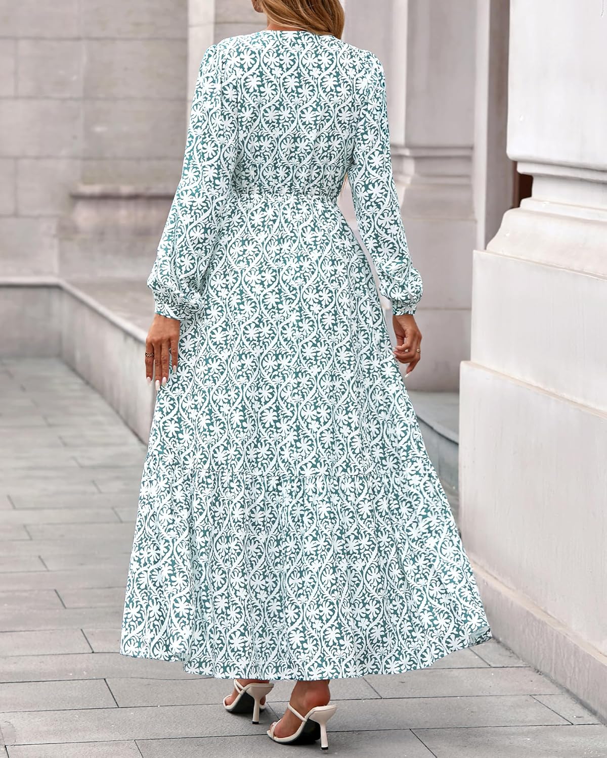 BTFBM Women Boho Maxi Dress Fall Fashion 2025 Floral Long Sleeve V Neck Button Pockets Flowy Vacation Wedding Dresses - Image 3