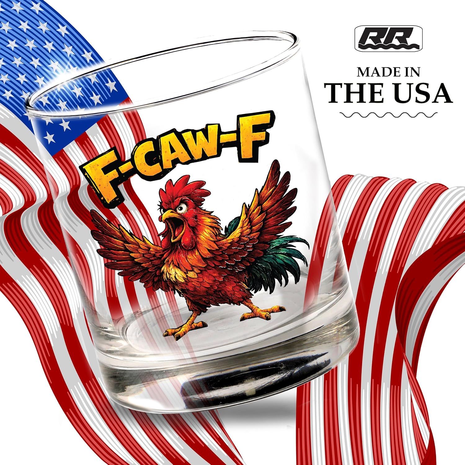 Rogue River Tactical Funny Sarcastic Gag Gift Rooster F Caw F Old Fashioned Whiskey Glass Drinking Cup Gift for Him Men Dad Grandpa