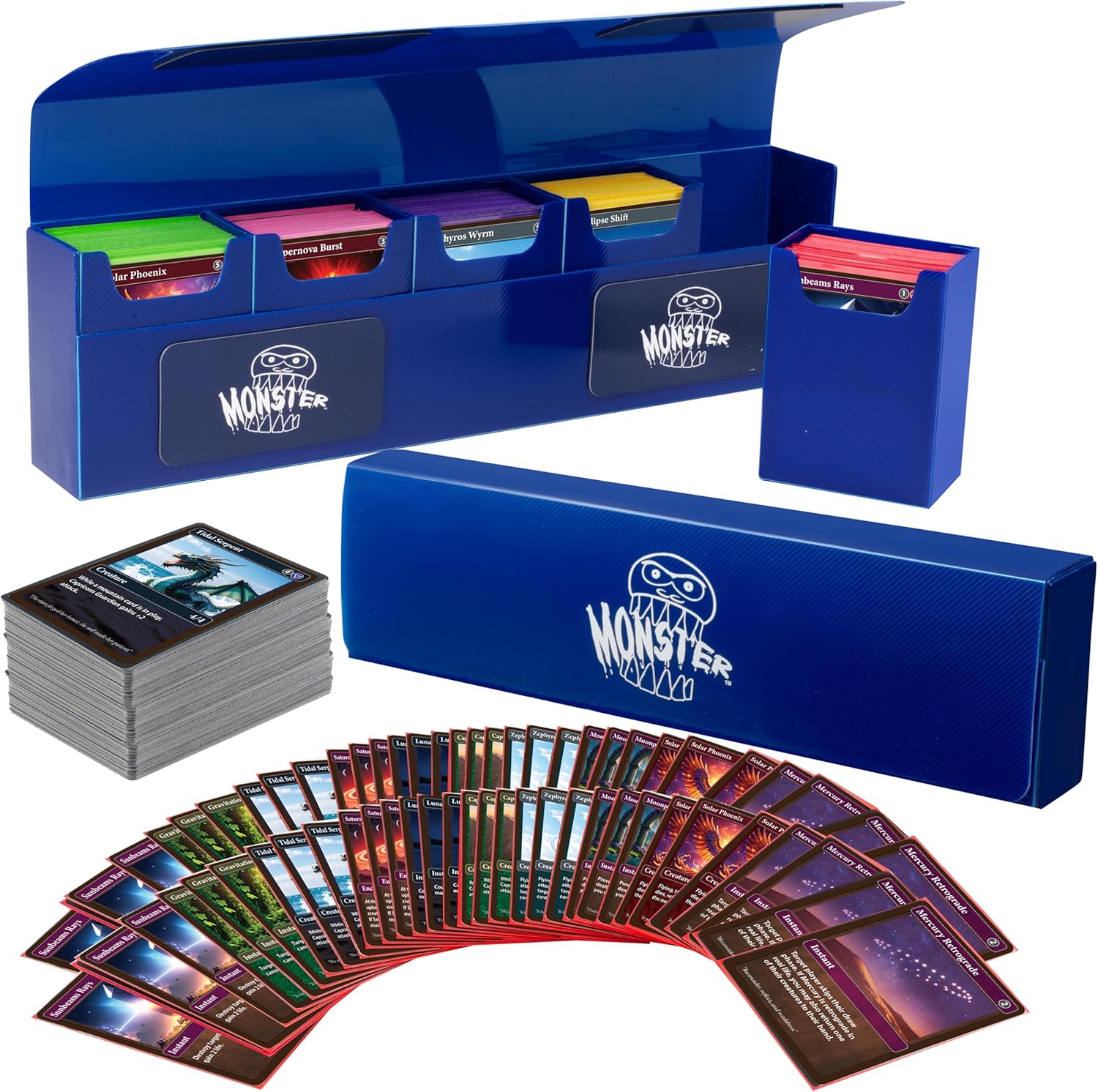 Monster Protectors Magnetic Hydra 5 Deck Box- White, Holds 375 TCG Cards, Self-Locking Closure- Compatible with Pokémon, MTG Magic: The Gathering, & Yu-Gi-Oh | Fits Standard & Small Size Trading Cards