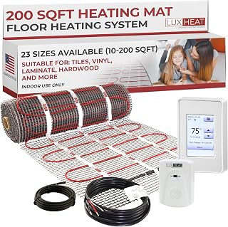 LuxHeat 200sqft Floor Heating Mat Kit - 240v Under Laminate Floor Heating Kit - Complete Electric Radiant Heated Flooring System Includes Alarm, UDG4 Programmable Thermostat w/GFCI & Flooring Sensor