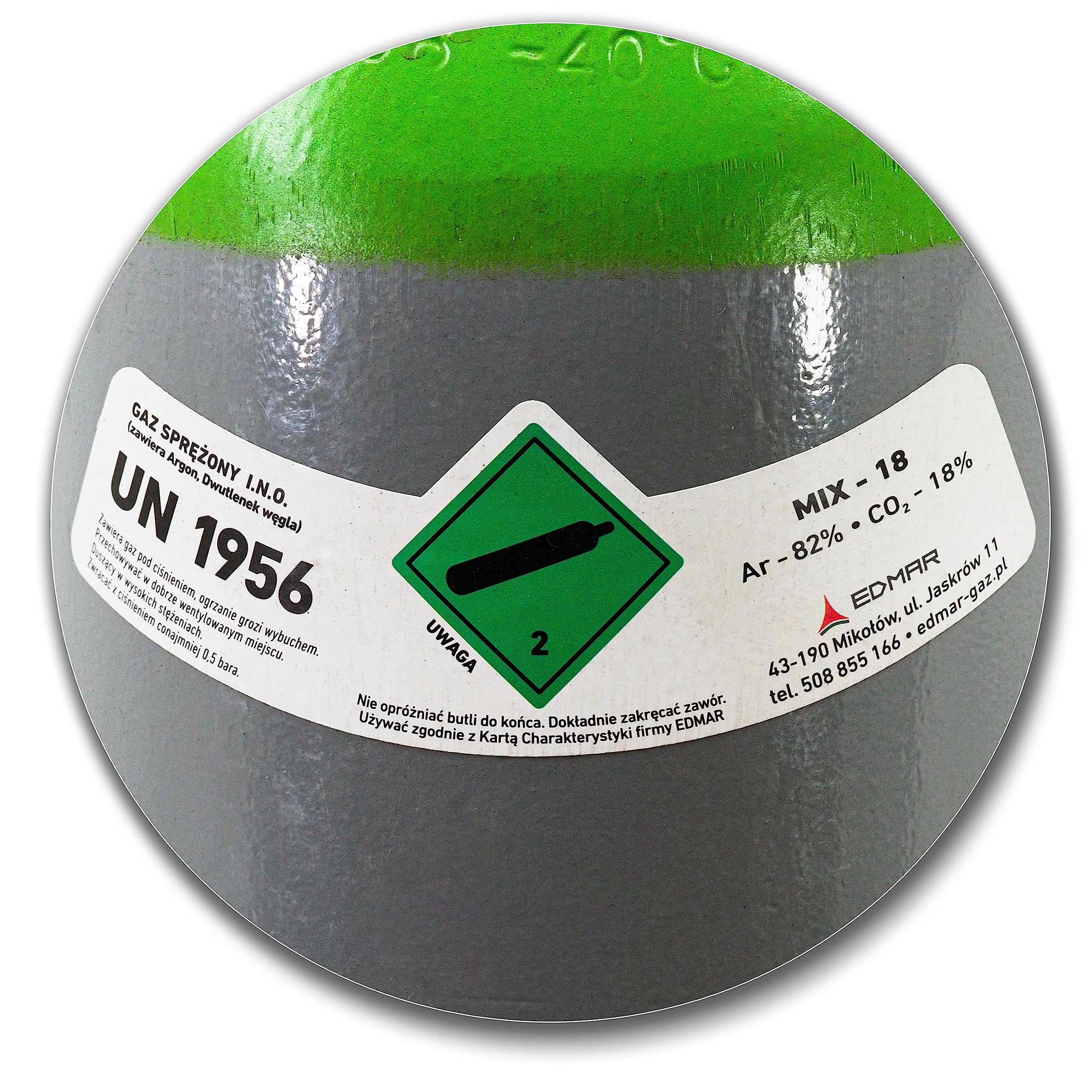 Bouteille de gaz MIX Argon (82%) + CO2 (18%) Mélange 2,3 m³ 10 Litres 200 bar pour MIG TIG WIG Gaz de soudage Mélange