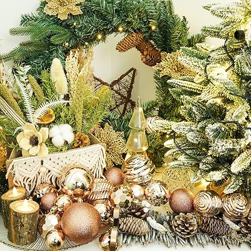 Miniatura 452 de XmasExp Juego de 24 mini esferas de Navidad inastillables para bolas de árbol de Navidad de 1.181 in/1.18 pulgadas (oro rosa)