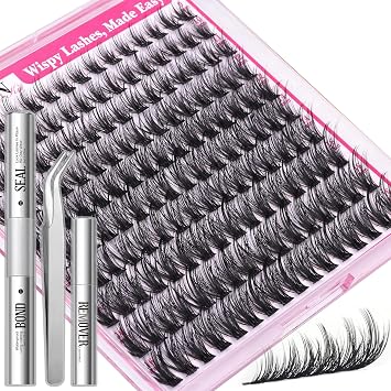 FANXITON Natural Lash Clusters Kit with Lash Remover Wispy Eyelash Clusters 9-16mm Cluster Eyelash Extensions Individual Lashes Natural Look Lashes Clusters Lash Bond and Seal Tweezers For Beginners