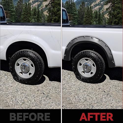 Miniatura 5 de LEDKINGDOMUS Kit de guardabarros compatible con Ford F-250  F-350  F-450 Super Duty 1999-2007, material Dura-Flex con protección UV, acabado negro