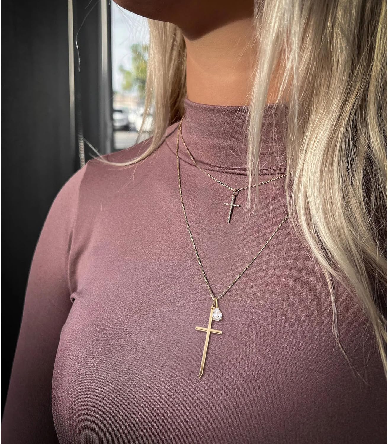14K Gold Cross Necklace for Women,Gold Filled Sterling Silver Cross Necklace CZ Diamonds Crucifix Pendant Necklaces,Religious Jewelry Gift for Easter Christmas Mother's Day Birthday Daily Wear - Image 3