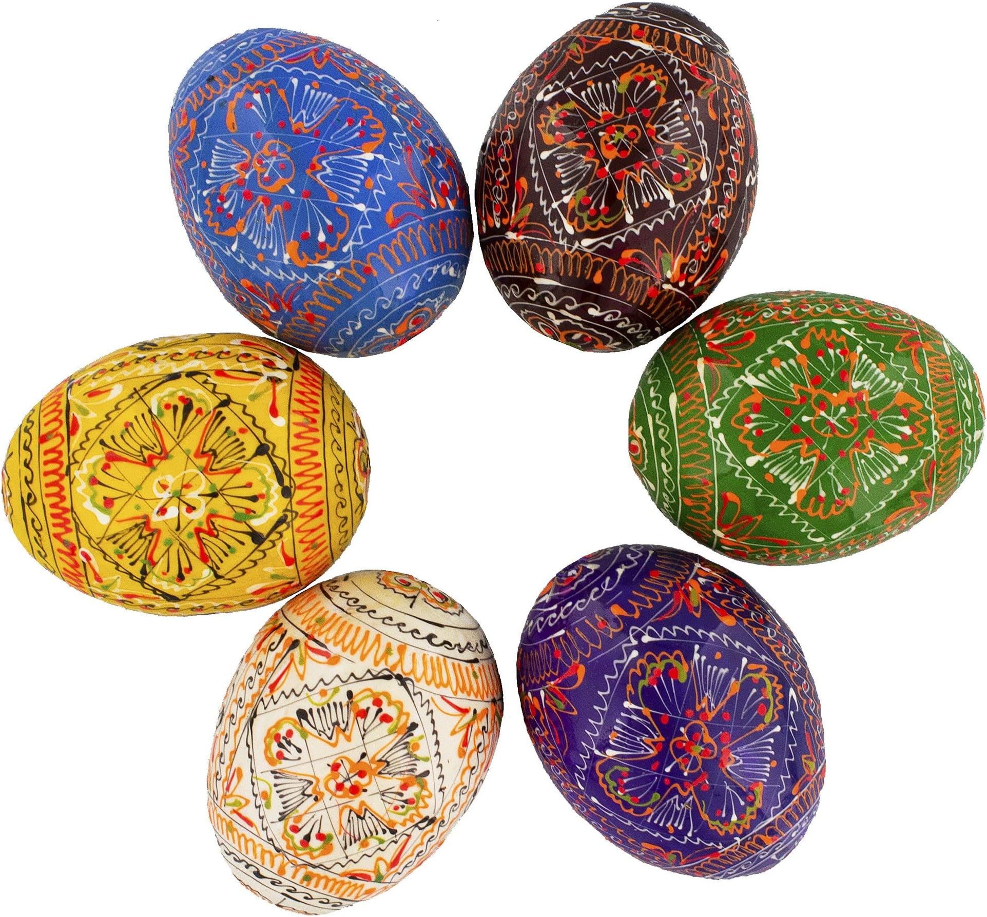 6 Basic Geometric Ukrainian Wooden Easter Eggs Pysanky
