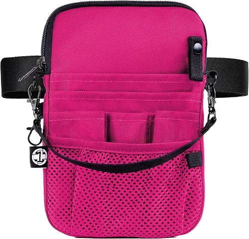 First Lifesaver Riñonera convertible 4 en 1 con múltiples compartimentos y soporte de cinta para enfermeras, estudiantes de enfermería, Rosado, L,