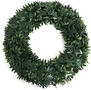3rd Street Inn Artificial Cannabis Wreath - Fake Weed Plant Wreath - Smoke Shop Decor - Front Door Wreath - Fake Cannabis Greenery Wreath (1, Extra Large)