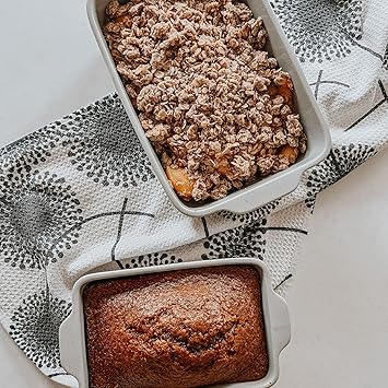 Mora Ceramic Set of 2 Baking Dishes For Casserole, Banana Bread, Brownies, Broiling, Roasting, and Baking. 7x11 in and Loaf Pans - Porcelain Serving Bakeware from Oven to Table. Freezer Safe - Grey