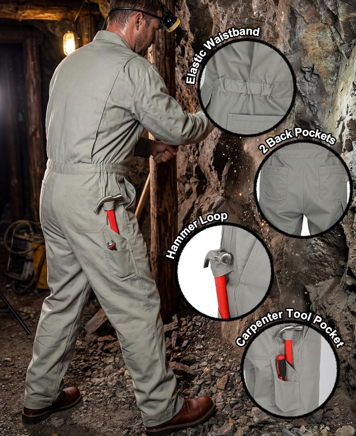BOCOMAL FR Coveralls Men 7.5oz Cotton Twill Flame Resistant Fire Retardant Work Coverall NFPA 2112 HRC2