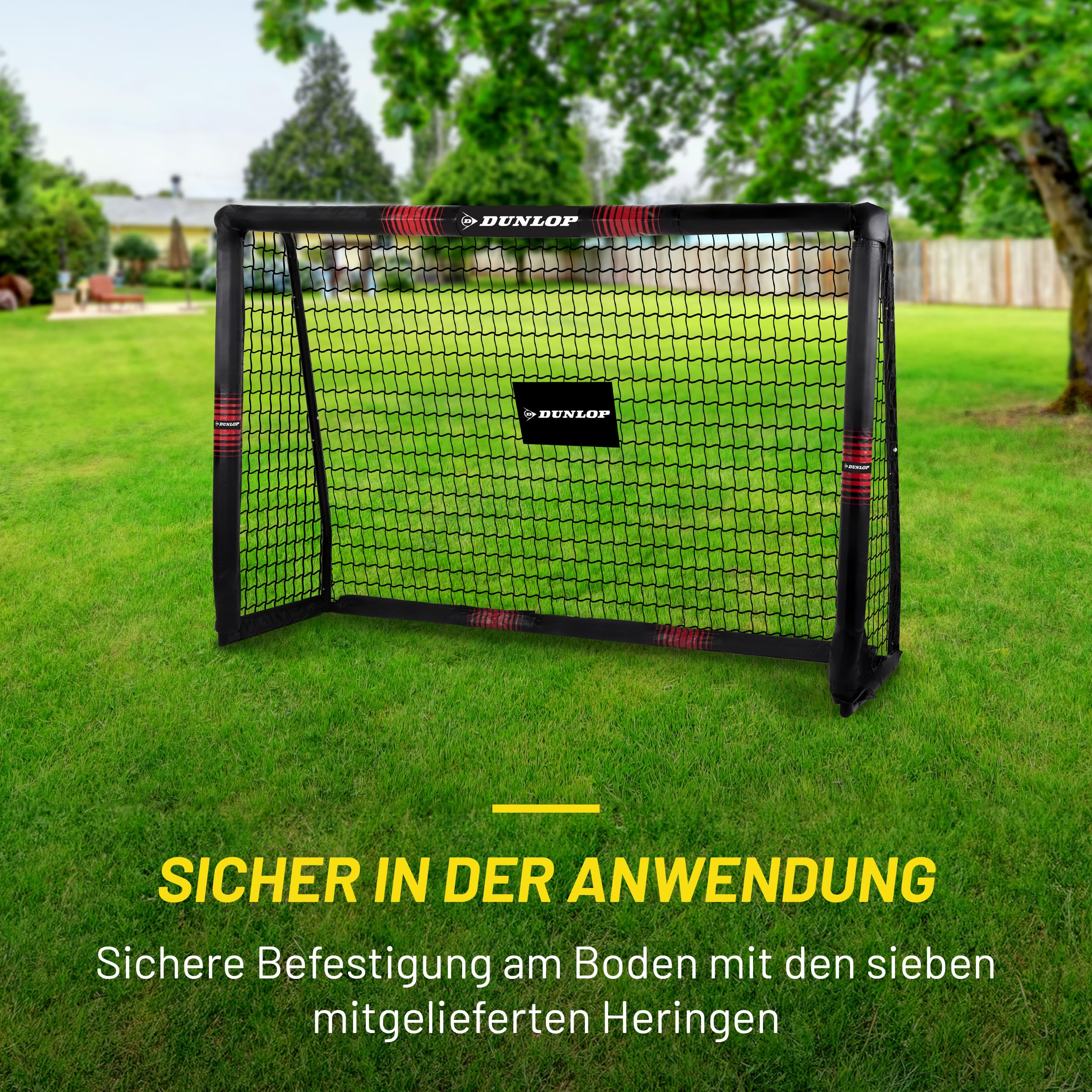 Dunlop Fußballtor - Fussballtor 300 x 200 x 90 cm - Fußball Tor - Fussballtore für Garten Kinder und Erwachsene - Fussball Trainingszubehör Innen und Außen - Metall - Schwarz/Weiß