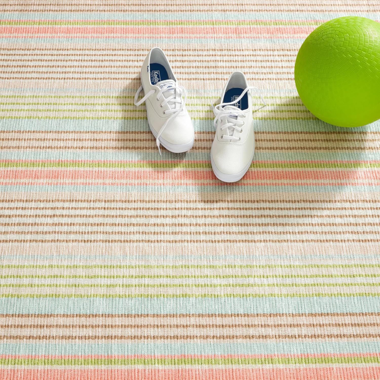 Dash & Albert Ana Ticking Aqua Machine Washable Rug, 2 X 3 Feet, Multicolored Stripe Pattern