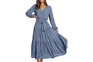 Women's Blue Long Sleeve Floral Maxi Dress
