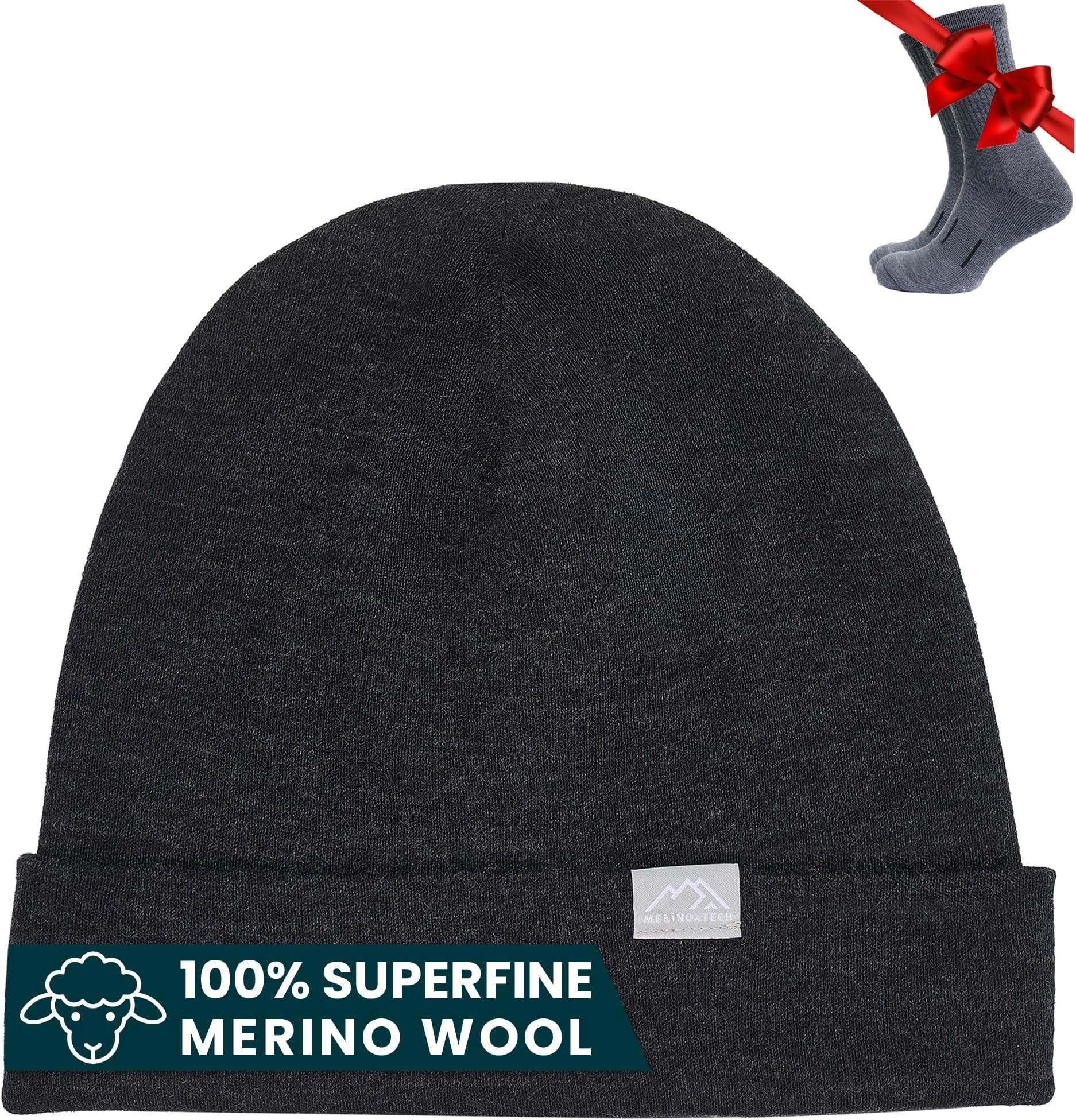 Merino Wool Beanie Men and Women โ Novelty Cuff Merino Wool Hats for Men and Women - Unisex Adult Beanie Hat and Socks