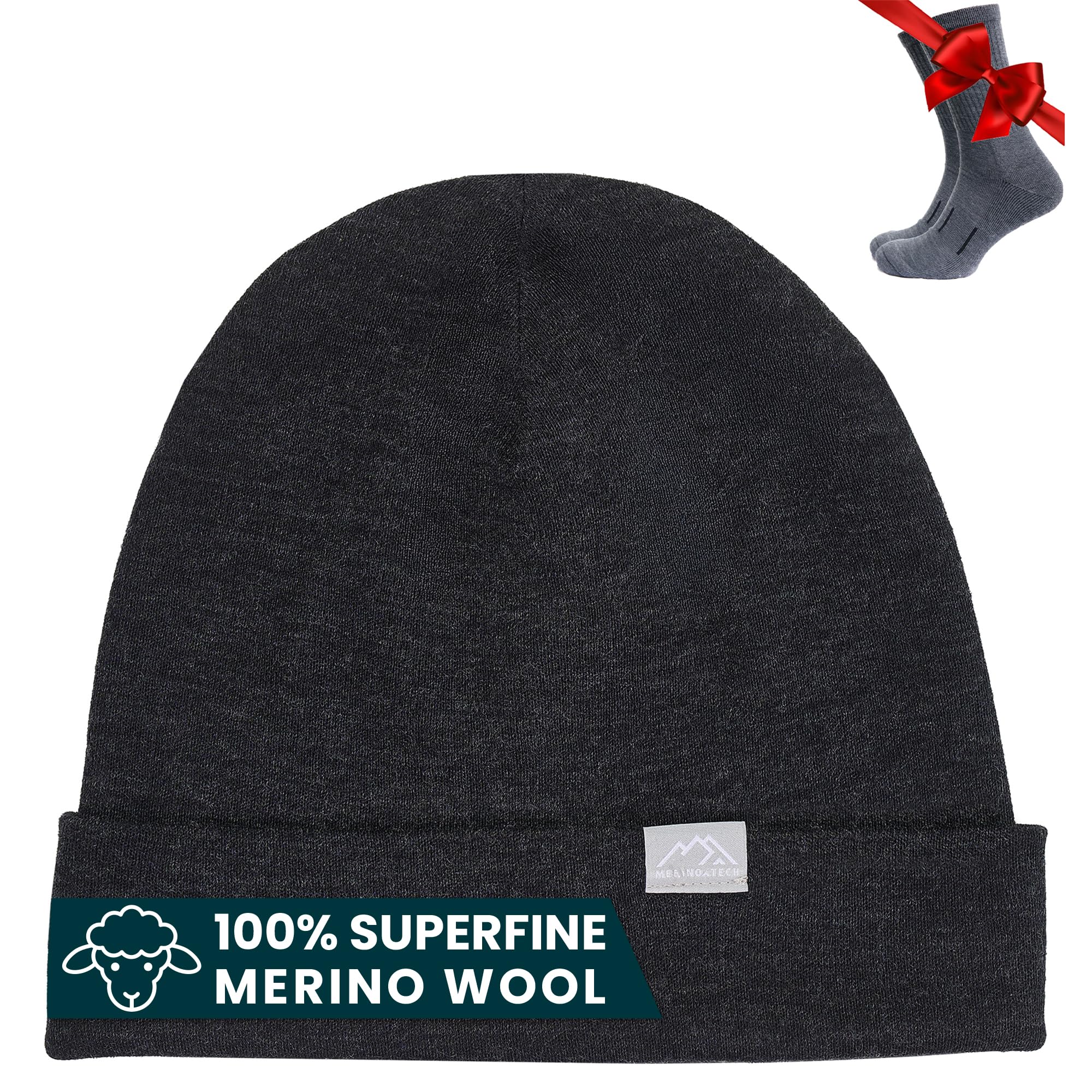 Merino Wool Beanie Men and Women – Novelty Cuff Merino Wool Hats for Men and Women - Unisex Adult Beanie Hat and Socks
