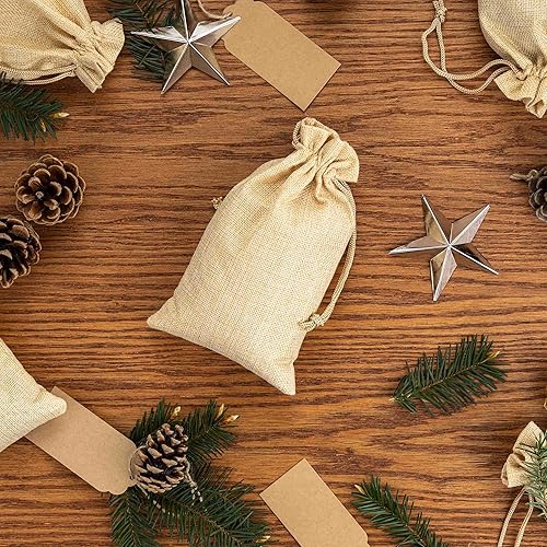 Miniatura 2 de SCALAR SOLUTIONS 50 bolsas de regalo de arpillera  Fácil de atar, no se rompe ni se rompe, grandes 5 x 8.5 pulgadas de yute de arpillera bolsas de