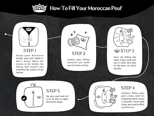 Miniatura 6 de Funda para puf de cuero marroquí de alta calidad, funda para taburete otomano redondo y grande con bordado, solo funda, perfecta para la sala de
