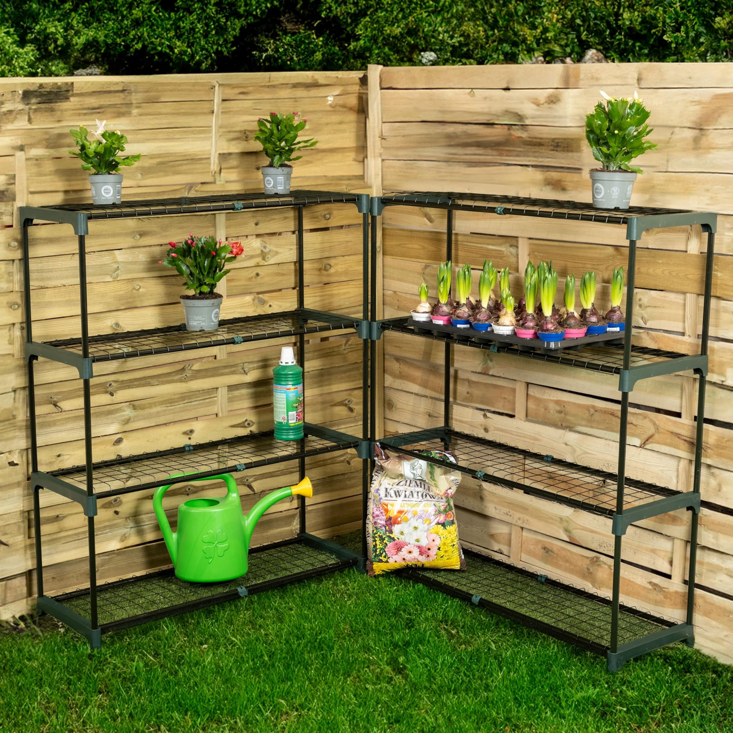 Pflanzenregal - Gartenregal - Lageregal - Blumenständer Metall - Drahtgitterböden - Frühbeet - Leiterregal GRO, 90x30x106, 2 Stück, grün - Pflanzenständer für Gewächshaus Balkon