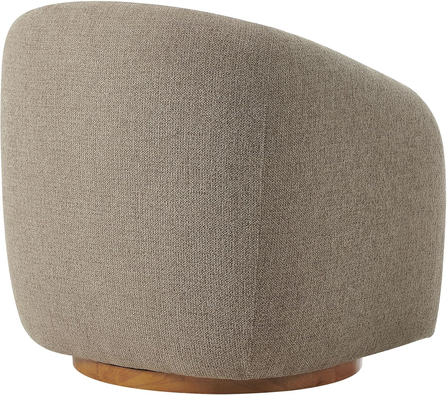 Modway Holland Curved Swivel Armchair in Taupe – Chenille Fabric Barrel Chair with Ball Throw Pillow and Wood Base – Mid-Century Modern Curved Living Room Accent Chair