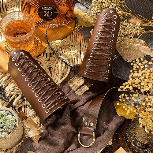 Vista 4 de 3 Pieces Halloween Faux Leather Arm Guards Unisex Medieval Gauntlet Wristband Faux Leather Bracers Viking Wrist Guard