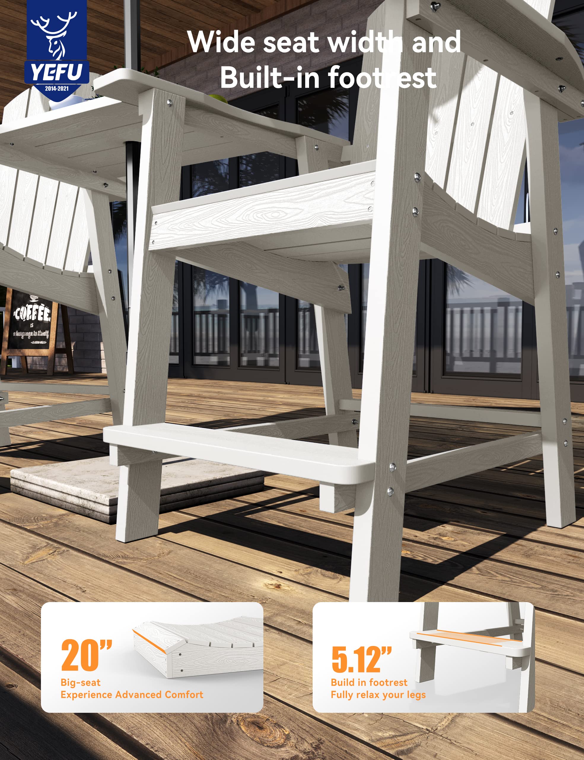 Set Di 2 Sedie Adirondack YEFU Con Tavolino Centrale, Grigio, Per Esterno, Portata 172,4 Kg Cad.