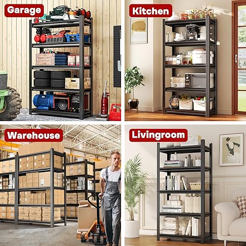 Miniatura 9 de Estantería de garaje de acero resistente de 5 niveles de 72 pulgadas de alto, capacidad de 3500 libras, almacenamiento de garaje y sótano,