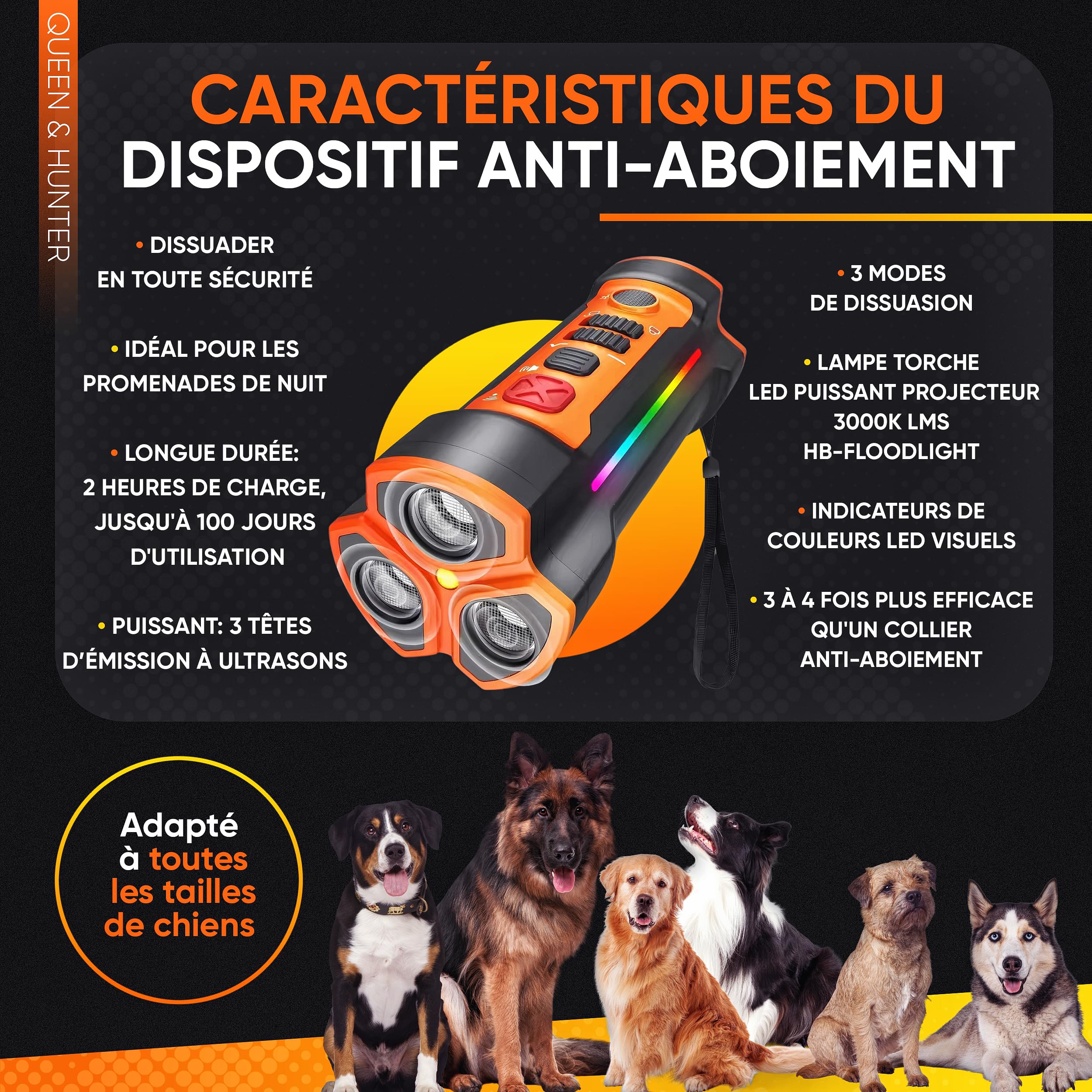 Anti Aboiement Chien Ultrason | Solution Dressage sans Collier electrique | Boitier Portatif sans Douleur | Dispositif Ultrasons sans Sifflet pour Dressage Petit et Grand Chiens | Repulsif Anti Chat