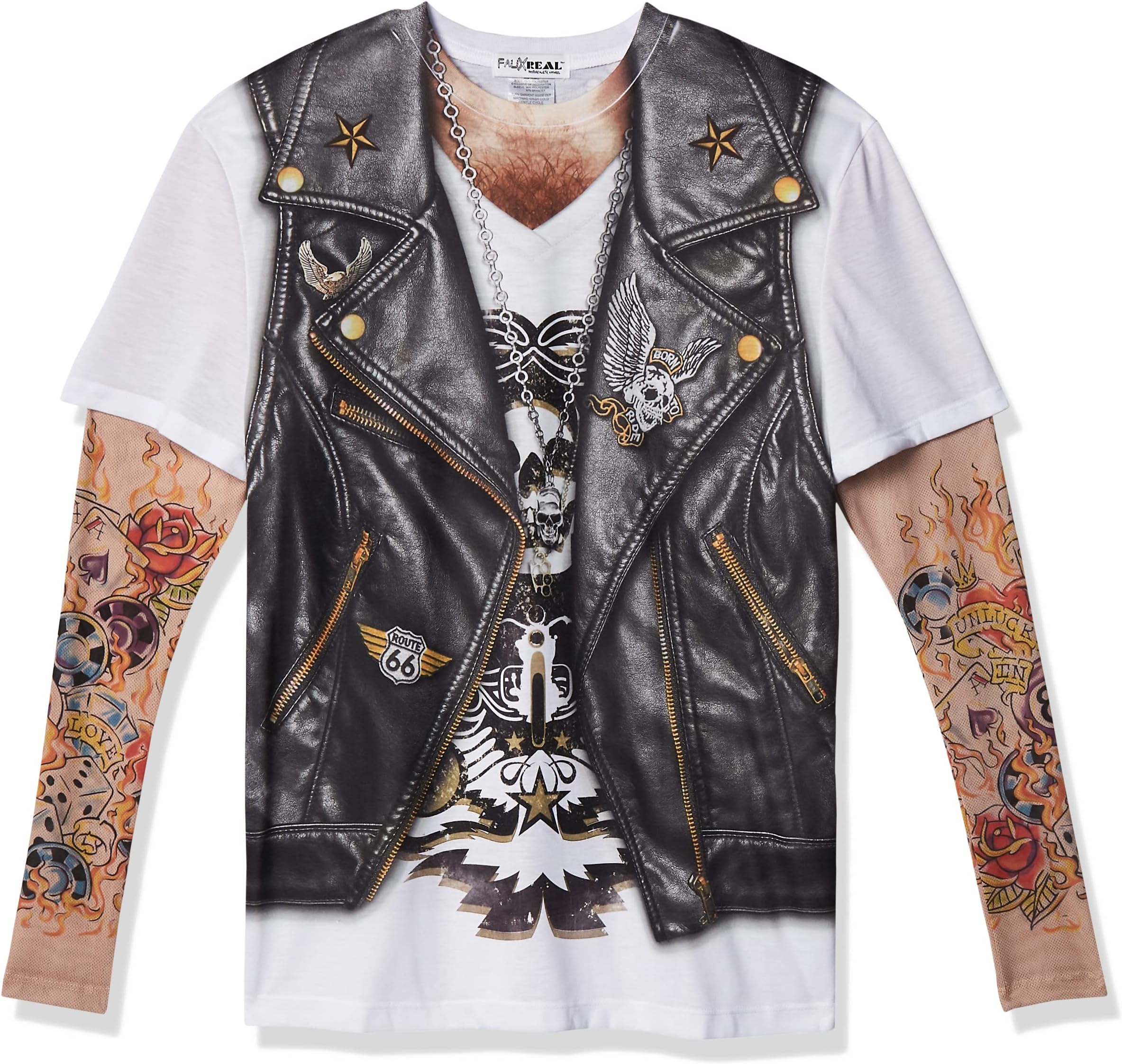 Faux Real Tees Men's Long Bikertattoo with Mesh Sleeves (UK 52 - 54)