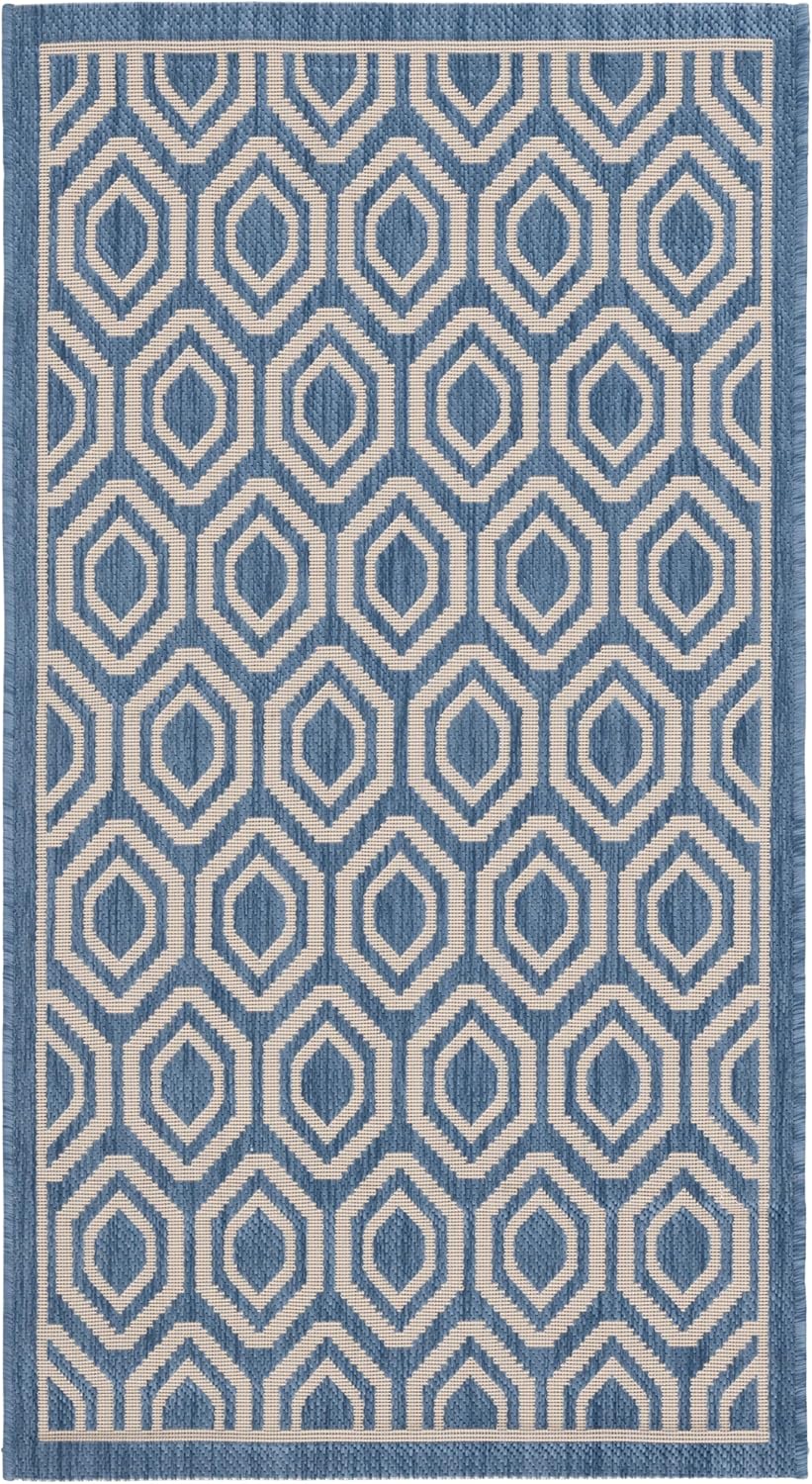 SAFAVIEH Washable Rug Outdoor Courtyard Collection - 2'7" x 5', Blue & Beige, Non-Shedding & Easy Cleaning, Ideal for Patio, Backyard, Mudroom (CY6902-243)