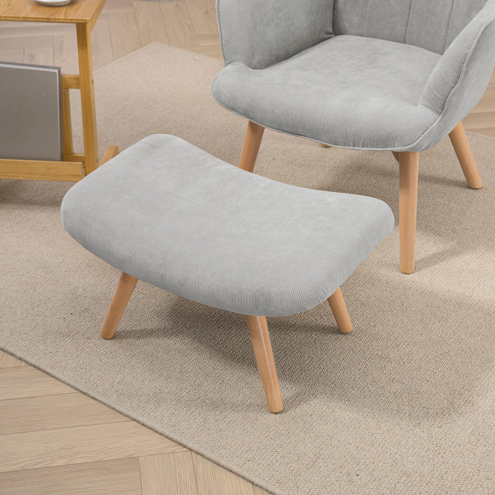 HOMCOM Ohrensessel mit Hocker Sessel Loungesessel mit Cord-Optik, Modern Relaxsessel, Armlehnensessel Lesesessel für Wohnzimmer, Schlafzimmer, Grau