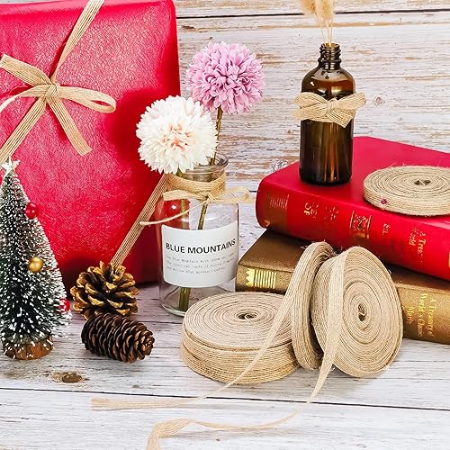 Miniatura 8 de Cintas de arpillera de yute de 65 yardas de 38 pulgadas y 14 pulgadas, cintas de tela de yute natural, cintas de lino rústico para envolver regalos