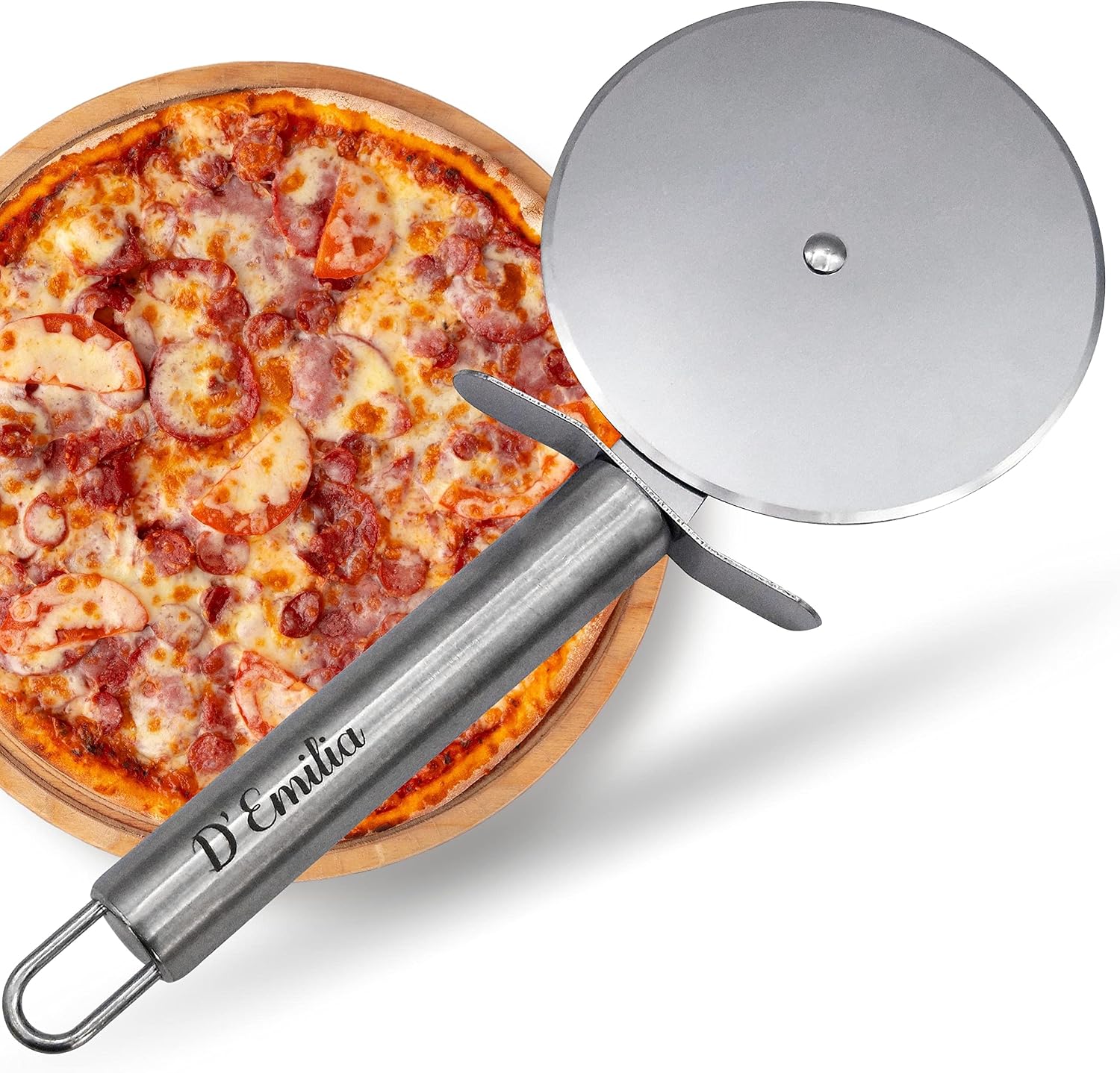 D'Emilia Professional Stainless Steel Pizza Cutter for Kitchen Use, Sharp Wheel 9 cm Diameter, Multipurpose Cutter Easy to Wash and Durable