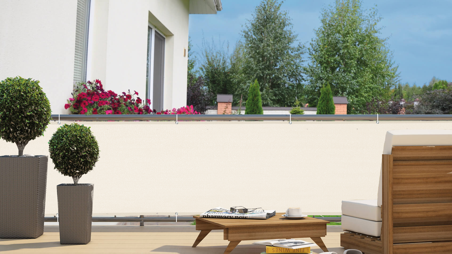 Balkonbespannung Sichtschutz - Wind- & Wasserdicht, 0.85x9m, Weinrot - Für Gartenzaun & Balkon